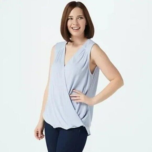 Gibson Tops - Gibson Look High Low Surplice Tank Sky Blue 1x